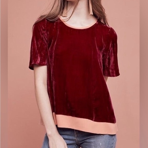 Anthropologie Maeve Velvet Swing Tee blouse size medium berry - Picture 1 of 12
